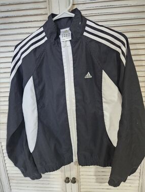 Adidas Black and White Full Zip Windbreaker  Adidas Performance Jacket Medium